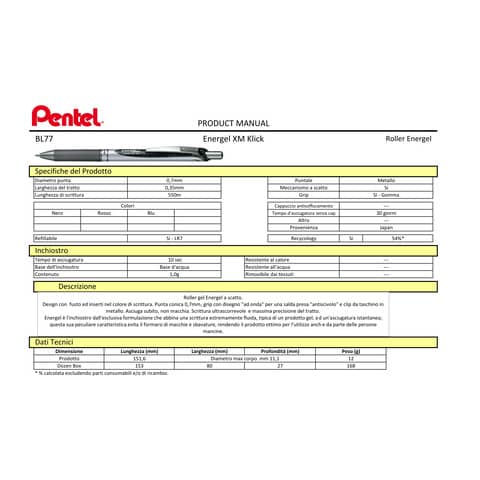 Roller a scatto Pentel EnerGel XM Click blu 0,7 mm BL77-CO